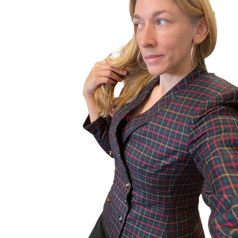 Vintage Le Suit Tartan Plaid Double Breasted Blazer Jacket Dark Academia Preppy